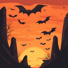 Scary Halloween illustration background, Halloween pumpkin fruit, Cat and moon background, Halloween cat background in flat design (8)