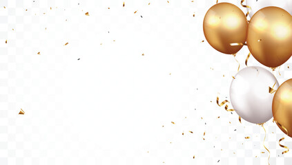 Wall Mural - Celebration banner with gold confetti and balloons