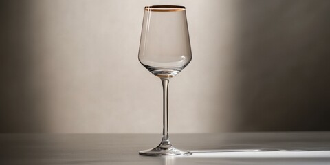 Poster - Empty champagne glass with gold rim on table.