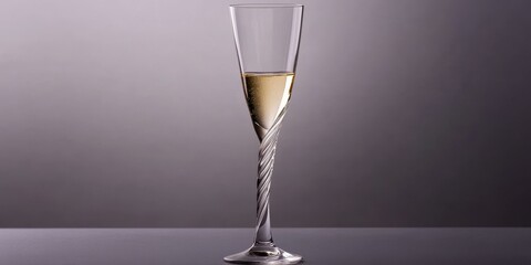 Poster - Champagne flute with swirling stem on grey background.