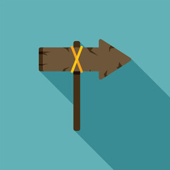 Poster - wooden arrow signpost pointing right, indicating a direction or decision with a long shadow