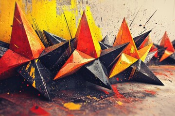 Poster - Vibrant abstract art featuring sharp geometric shapes in bold colors, creating a dynamic and eye-catching visual appeal.