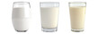 © sopiangraphics - Milk glasses isolated on transparent background, variety of milk types in glass cups.