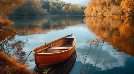 Best-selling autumn rowboat on a lake wallpaper background