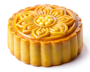 Wall Mural - Mooncake. Yellow color, Traditional Chinese mid autumn festival dessert. isolated on white background, Clipping path