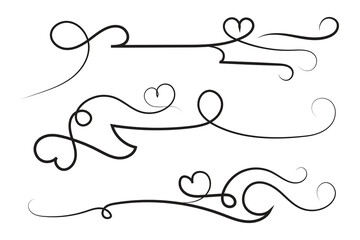 Wall Mural - 
Filigree curly Calligraphic Heart, Fancy Line hearts Flourishes Swirls, curve romantic love separator, Valentine's Day divider flourish Swirl, Calligraphy Flourish lettering header hearts scroll