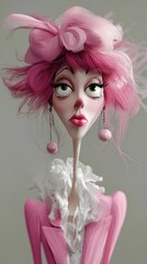 Poster - A close up of a doll with pink hair