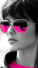 Canvas Print - A woman wearing sunglasses and a pink shirt