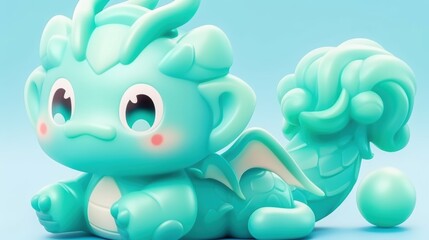 Wall Mural - A blue dragon toy sitting next to a ball