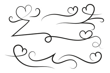 Sticker - 
Filigree curly Calligraphic Heart, Fancy Line hearts Flourishes Swirls, curve romantic love separator, Valentine's Day divider flourish Swirl, Calligraphy Flourish lettering header hearts scroll