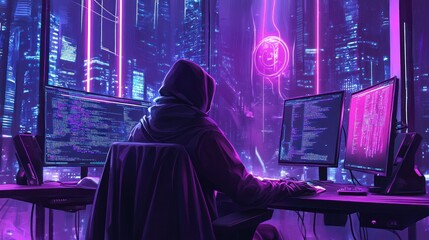 Cyberpunk Hacker in Futuristic City