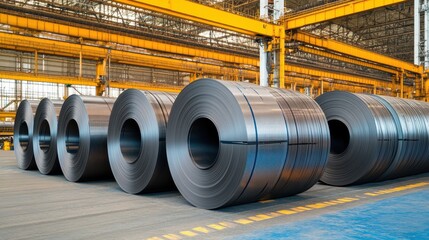 Steel Coil Rolls in Factory Warehouse