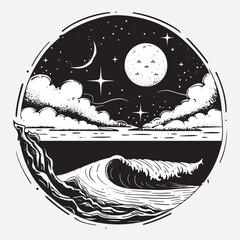 Poster - Night ocean wave illustration