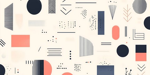 Poster - minimalist geometric patterns featuring clean, sharp lines and abstract shapes in monochrome and pastel colors.