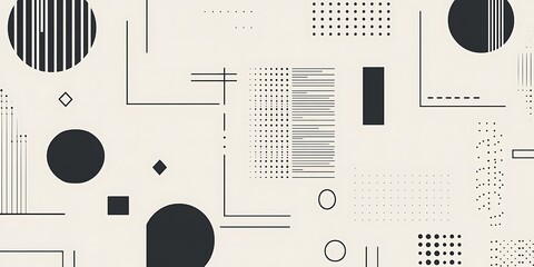 Poster - minimalist geometric patterns featuring clean, sharp lines and abstract shapes in monochrome and pastel colors.