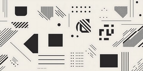 Poster - minimalist geometric patterns featuring clean, sharp lines and abstract shapes in monochrome and pastel colors.