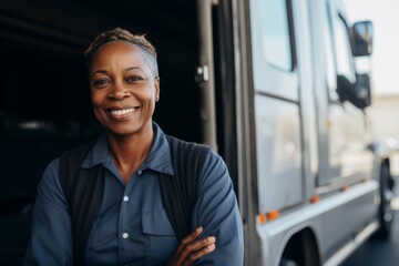 Wall Mural - Portrait of a middle aged female truck driver