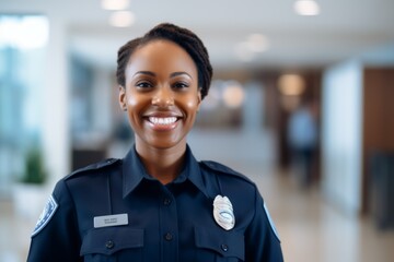 Wall Mural - Smiling portrait of a young female African American police officer