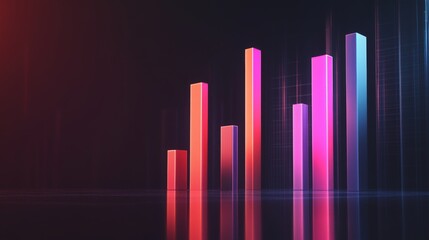 Leinwandbilder - A sleek 3D bar graph with glossy columns of different heights, set against a dark background, emphasizing data visualization in finance and business.