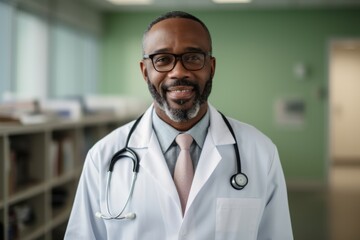 Portrait of a smiling middle aged male doctor in hospital