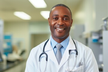 Wall Mural - Portrait of a smiling middle aged male doctor in hospital