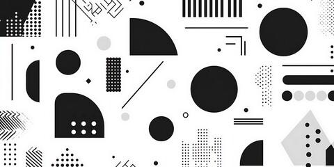 Poster - minimalist geometric patterns featuring clean, sharp lines and abstract shapes in monochrome and pastel colors.