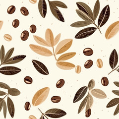 Wall Mural - Coffee beans and leaves pattern