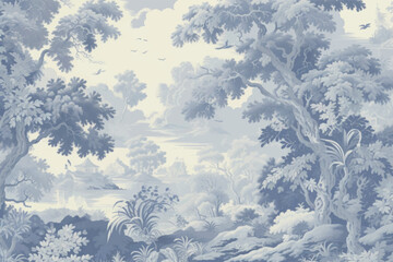 Wall Mural - Serene blue nature landscape painting