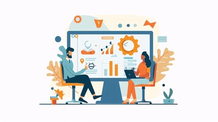 Poster - Business People Analyzing Data on Computer Screen