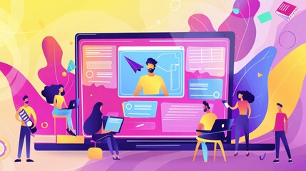 Poster - Online Meeting With Laptop and People Around It