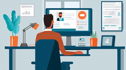 Poster - Man Working On Computer In Office Setting