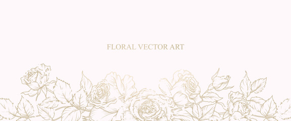 luxury background with vintage rose bouquet pattern. hand drawn botanical elegant flower in line art