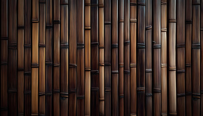 Sticker - dark brown wooden surface widescreen texture natural bamboo backdrop wood slat wall large background