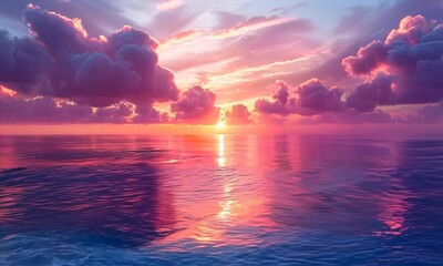 Canvas Print - A tranquil sunset over a calm ocean, the sky ablaze with hues of orange, pink, and purple. Video