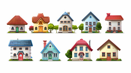 Poster - House icons set. House symbol. Home page icon. Isolated raster illustration on white background.