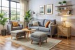 © DigitalArt Max - The living room is transformed into a cozy haven with a compact couch, armchair, and ottoman arranged in
