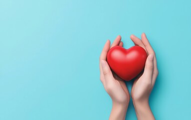 Pair of hands holding a bright red heart, representing kindness and support, 3D illustration