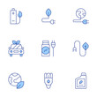 © Blockfine - Green energy icons set. Line Duotone style, editable stroke. ecology, green energy, eco energy, green vehicle, battery, saving, earth, eco fuel