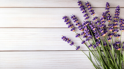 Wall Mural - Lavender Floral Arrangement on Whitewashed Wood Background - Perfect for Invitations, Greeting Cards, or Blog Posts!