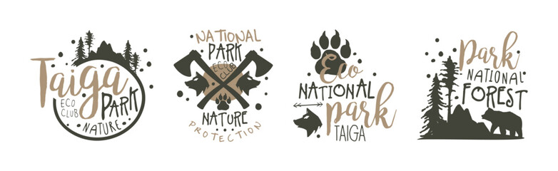 Sticker - Taiga Forest National Park Eco Club Labels Vector Set