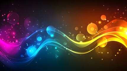 Abstract Colorful Wave Background with Glowing Circles and Sparks