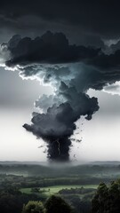 Wall Mural - Lightening,dark white clouds background electrical storm,Lightning bolt with black and gray smoke from bottom to top