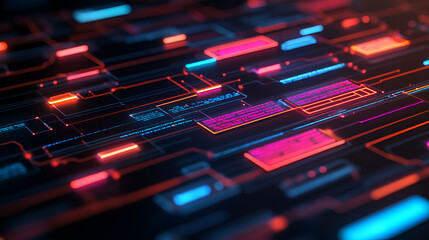 Canvas Print - Futuristic Digital Interface with Glowing Lines and Data - Perfect for Tech & Web Design Projects