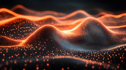 Abstract Orange Glowing Waves   Digital Technology Background