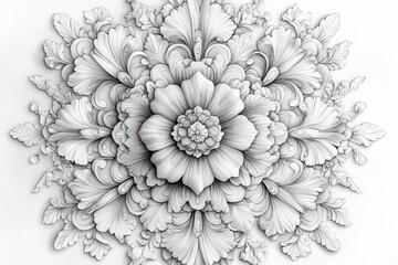 intricate black and white floral mandala symmetrical pattern delicate linework zentangle style meditative circular design