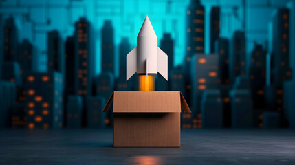 Poster - Flying Package Delivery. Superhero Box. Vector Tem