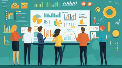 Poster - Businesspeople Analyzing Data and Charts on a Whiteboard