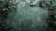 © Devian Art - Extremely dark green concrete wall surface background. Intricate creative floral frame with black roses. Vignette fantasy rose frame