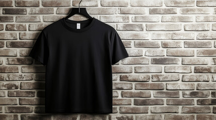 Black T-Shirt Mockup on Brick Wall - Perfect for Your Design Presentation!