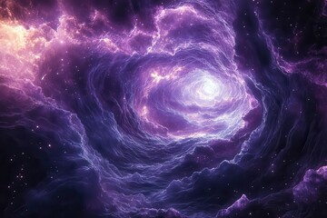 Wall Mural - mesmerizing swirls of deep purple and cosmic blues blend in dreamlike space scene nebulas and distant stars create sense of infinite wonder and celestial beauty